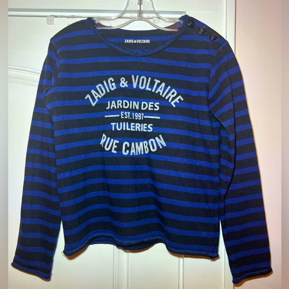 Zadig and Voltaire girls Blue/black Coco inspired top Sz 10